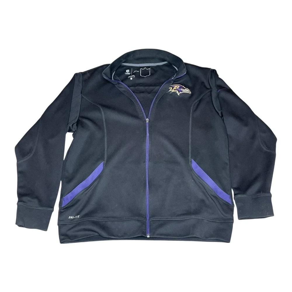 Nike NFL Baltimore Ravens Dri-FIT‎ Full Zip Jacket Mens Large Black Onfield